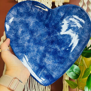 Ancora Pottery Heart Plate Blue Spongewear Design‎ Ceramic Home